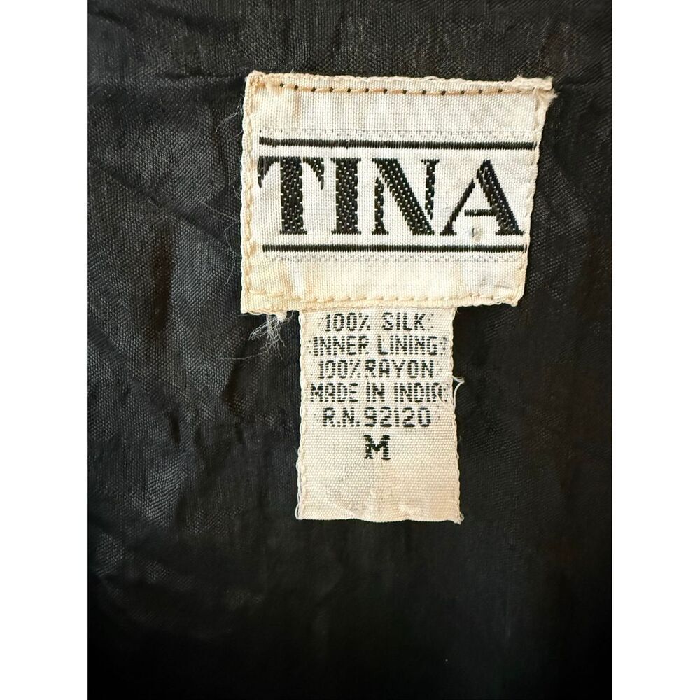Vintage 80’s TINA Black Silk Sequined Open Front Top Size M - Picture 6 of 8